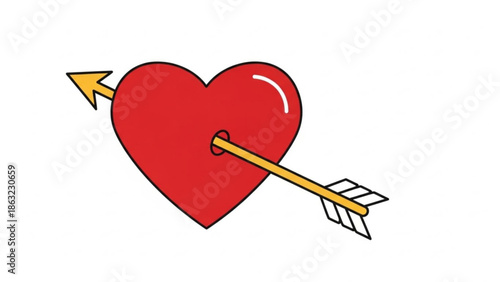 Red Heart with Arrow Isolated on White Background