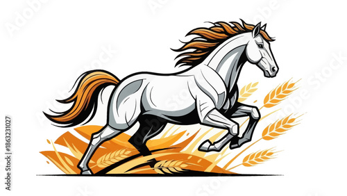 White Horse Running Fast Freely.