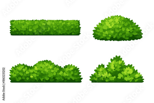 Stylized Green Bushes Set