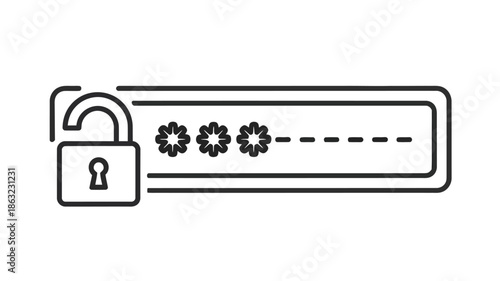 Simple line illustration of an open padlock above a password input field