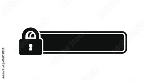 A simple black and white illustration depicting a padlock securing a rectangular shape
