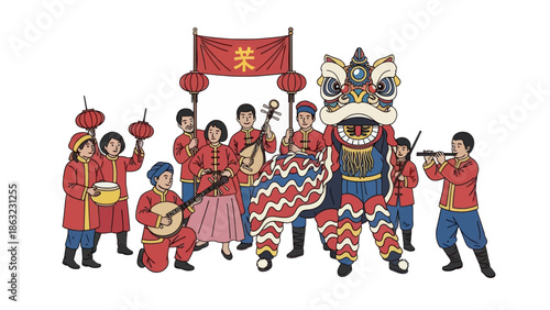 Chinese lion dance performance team.