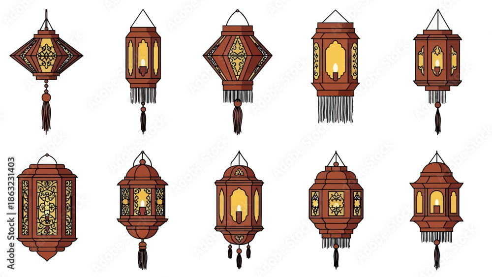 Obraz premium Collection of hanging lanterns.