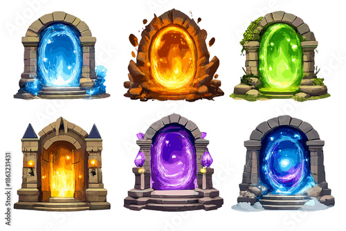 Six magical portals with different colors
