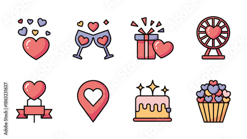 Iconic Romantic Collection: Eight beautifully designed icons celebrating love, romance, and all things related to affairs of the heart. Perfect for digital projects or printed materials