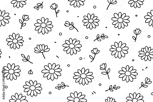 Seamless Pattern of White Daisy Flowers on Gray Background
