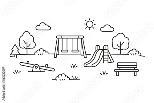 Playground Scene with Line Art Elements