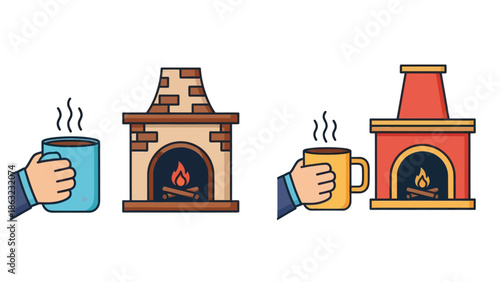 Hands holding hot beverage mugs.