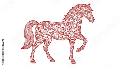 Horse with pink floral pattern.