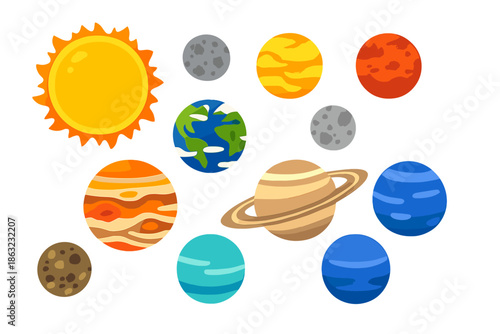 Stylized Solar System with Sun and Planets