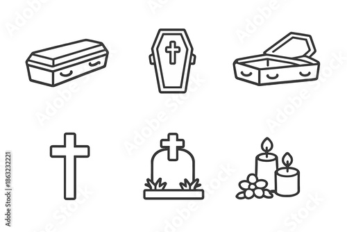 Funeral Icons Set on Dark Background