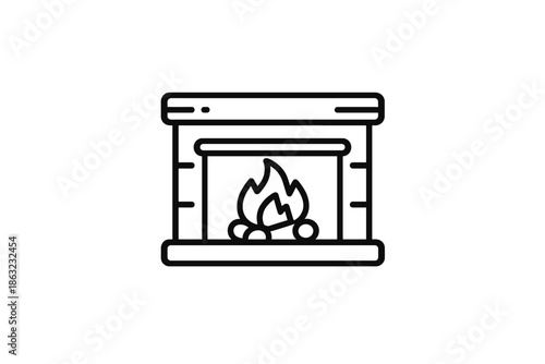 Minimalist fireplace icon with fire and logs
