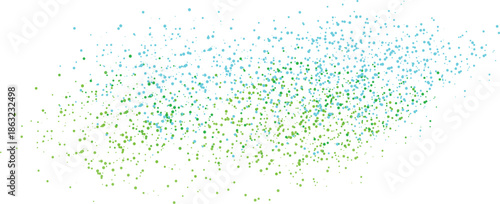 A dark, abstract backdrop featuring randomly scattered green and teal glowing particles.