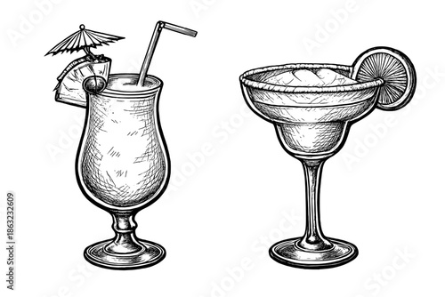 Hand-drawn tropical cocktails