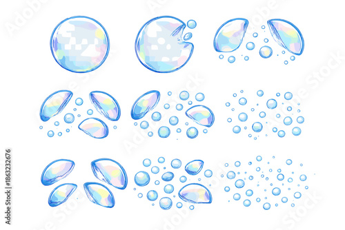 Abstract Soap Bubbles and Water Droplets on Dark Background