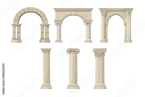 Classical architectural elements with columns and arches