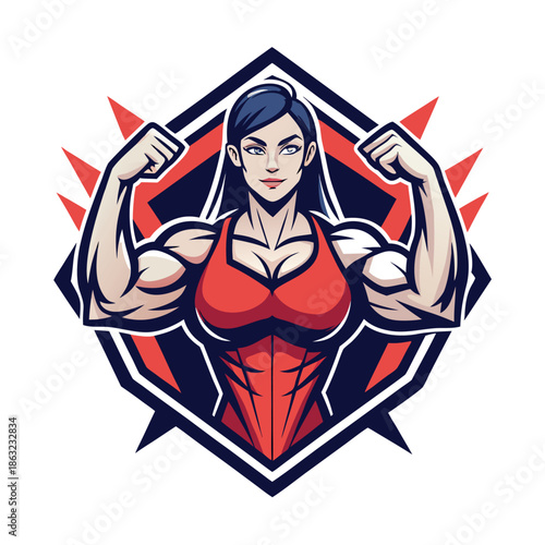 A dynamic vector logo depicts a powerful female athlete in action symbolizing strength fitness and determination with a modern design aesthetic