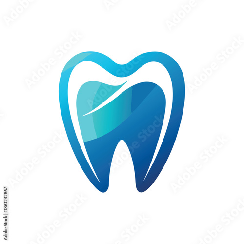 This vector logo design showcases a modern and clean dental care aesthetic prominently featuring abstract shapes and a professional color palette for branding
