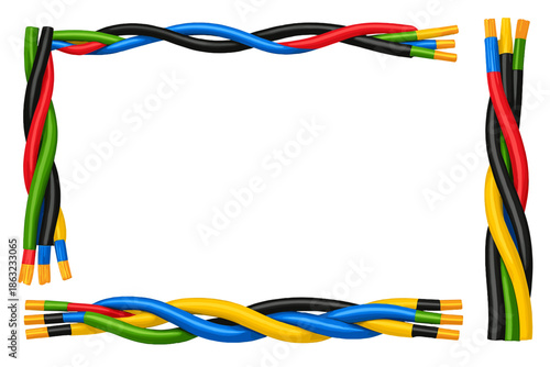 Frame of twisted electrical wires in multiple colors
