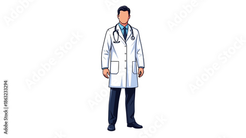 Vector hd no face and isolated full body illustration of a male doctor in a white coat and stethoscope.