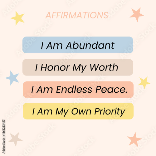 Colorful Positive Affirmations Template Quote Cards with Self-Worth and Abundance Messages for Daily Motivation and Mindset Shift.