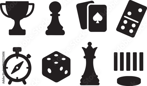Games, Chess and Casino Silhouette Icons Set