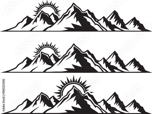 Forest and Mountain Wilderness Illustration Set.