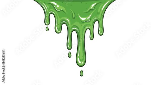 Cartoon green slime drips collection, vector illustration, isolated on white background