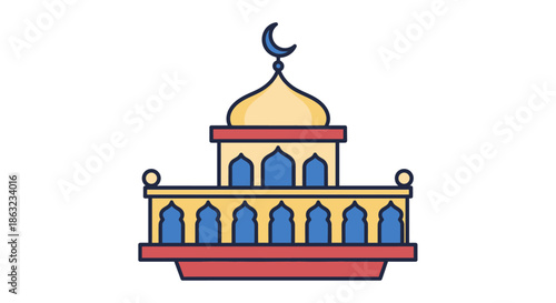 Traditional Islamic mosque with dome and minaret, architectural design representing cultural heritage and religious devotion