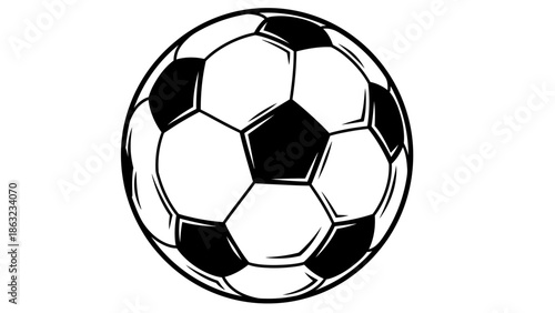 A round black and white leather soccer ball sphere isolated on a white background as professional sports equipment for a football game competition