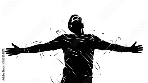 Vector illustration of a standing business man and a young woman silhouette alongside a military soldier with a gun and a violin player