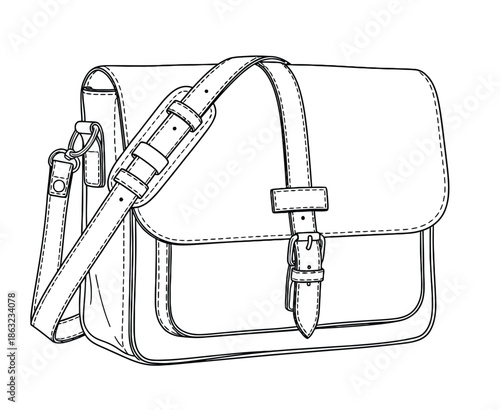 Illustration Of A Classic Leather Satchel Bag With Strap And Buckle Detailing