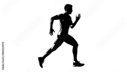 Black vector illustration of a female athlete and runner silhouette in action, depicting a woman dancing or running for sports and fitness competition
