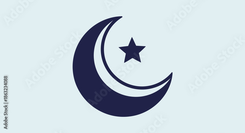 Crescent moon and star icon, symbolizing celestial bodies and Islamic culture, rendered in a minimalist, modern style