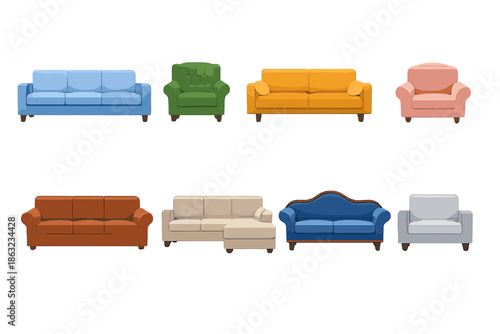 Colorful Sofas Arranged in a Grid Pattern