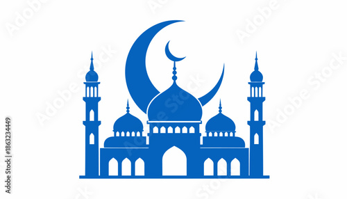 Islamic mosque with crescent moon and star, a symbol of Islamic architecture and faith, representing religious culture and tradition