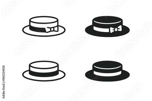 Four Isometric Hats on Yellow Background