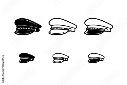 Set of Six Captain Hats with Varying Sizes and Colors