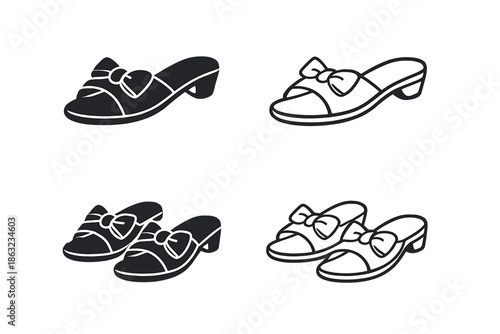 Pair of Black and Gray Slide Sandals with Bows