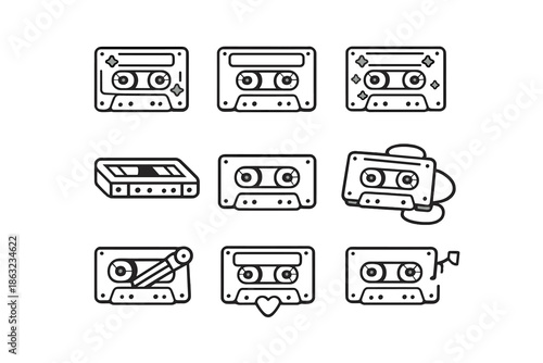 Retro cassette tape icons