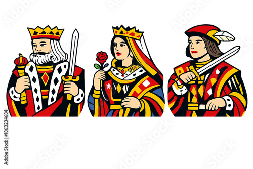 Playing card royalty: King, Queen, and Jack