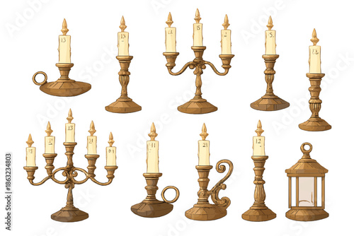 Vintage Candlesticks and Lantern with Numbered Candles