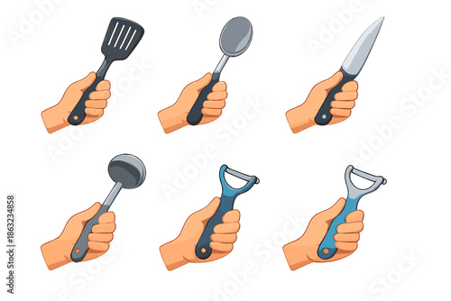 Hands holding kitchen utensils