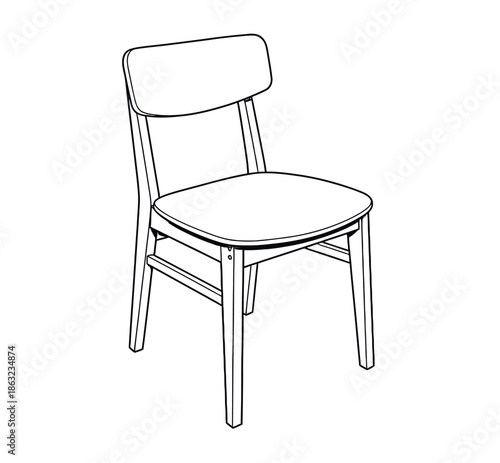 Simple Wooden Dining Chair With Backrest — Minimalist Lineart Illustration for Home and Furniture Use