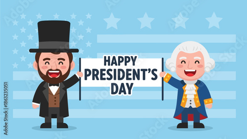 Flat design, Cute Cartoon Abraham Lincoln and George Washington, President's Day. Flat design, Cute Cartoon Abraham Lincoln and George Washington, President's Day