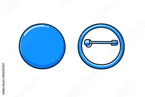 Blue badge with pin on grey background