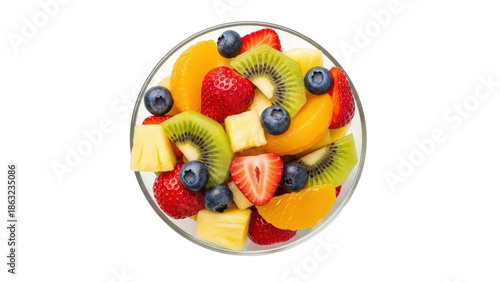 Fresh fruit salad in a glass bowl isolated on transparent background