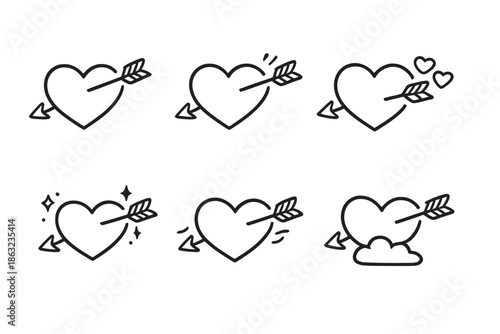 Cupid's Arrow Heart Icons Set