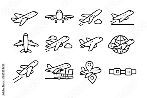 Airplane icons set on a gradient background
