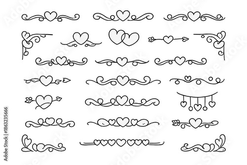 Collection of Heart-Shaped Ornate Dividers and Borders